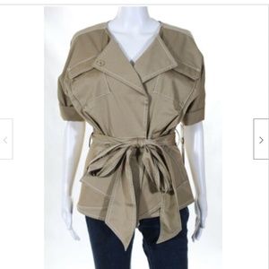 $440 NEW! Badgley Mischka Womens Khaki Short Belted Jacket Size 0